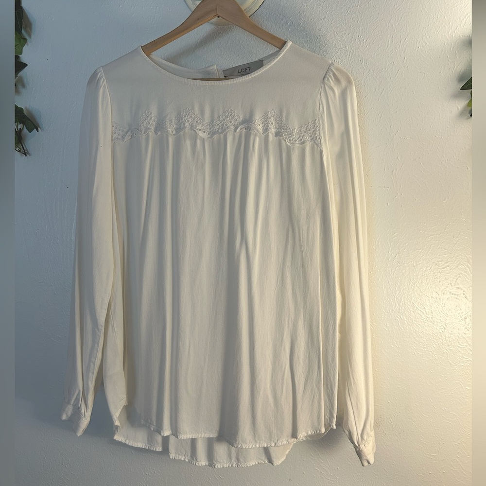 LOFT White Blouse with Lace Detail - Picture 4 of 13